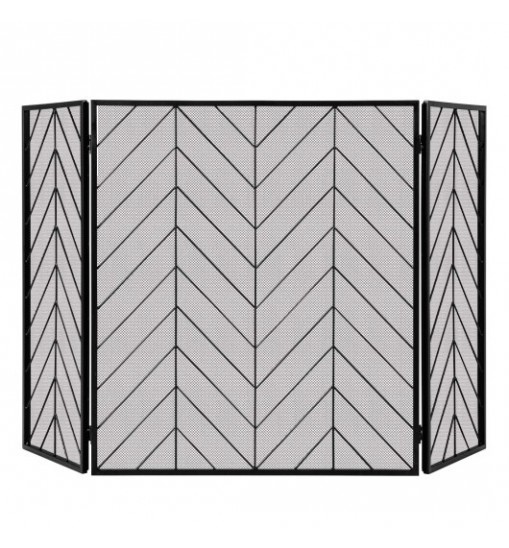 3-Panel Metal Foldable Fireplace Screen with Metal Mesh-Bronze