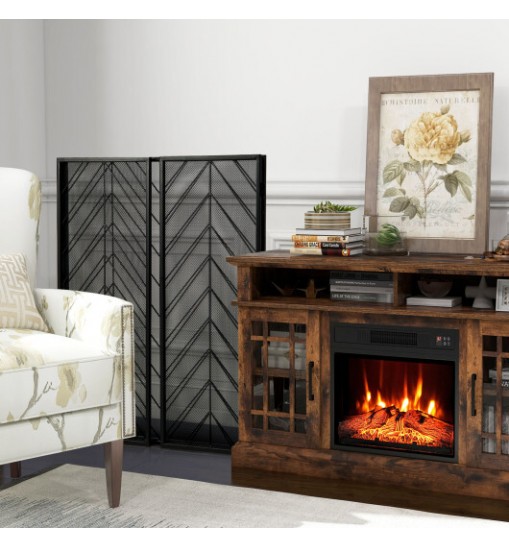 3-Panel Metal Foldable Fireplace Screen with Metal Mesh-Bronze