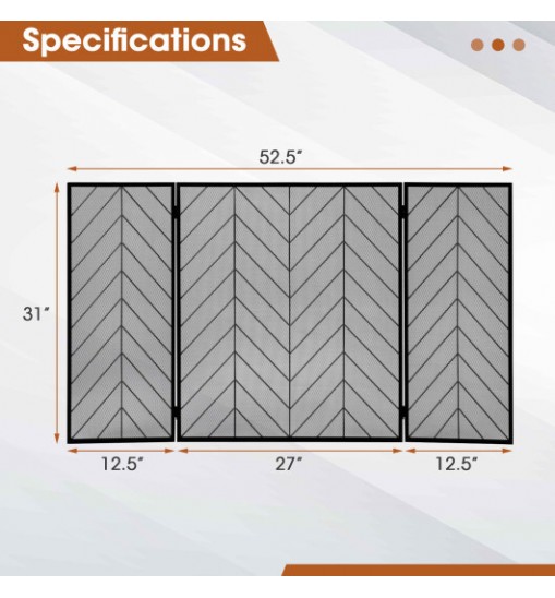 3-Panel Metal Foldable Fireplace Screen with Metal Mesh-Bronze