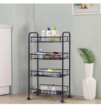 Black/Gray 4 Tier Storage Rack Trolley Cart-Black