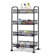 Black/Gray 4 Tier Storage Rack Trolley Cart-Black