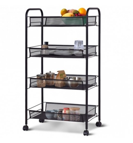 Black/Gray 4 Tier Storage Rack Trolley Cart-Black