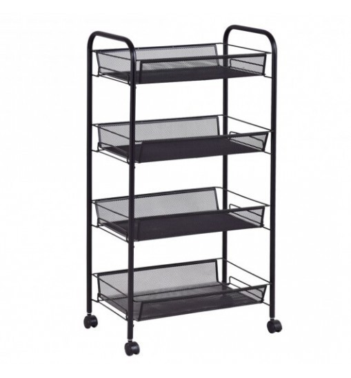 Black/Gray 4 Tier Storage Rack Trolley Cart-Black