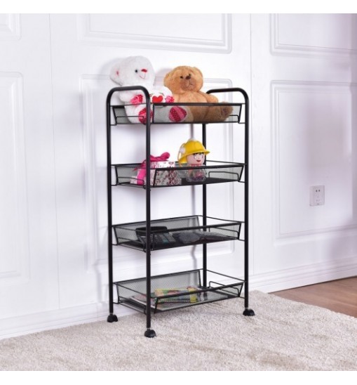 Black/Gray 4 Tier Storage Rack Trolley Cart-Black