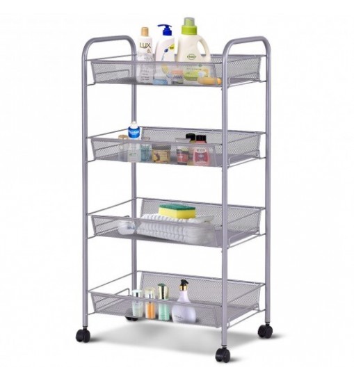 Black/Gray 4 Tier Storage Rack Trolley Cart-Black