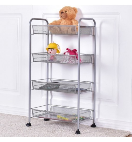 Black/Gray 4 Tier Storage Rack Trolley Cart-Black