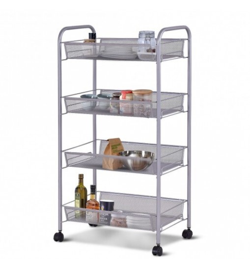 Black/Gray 4 Tier Storage Rack Trolley Cart-Black