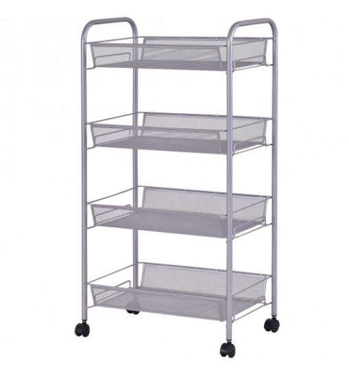 Black/Gray 4 Tier Storage Rack Trolley Cart-Black