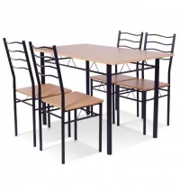 5 Pieces Wood Metal Dining Table Set with 4 Chairs-Natural