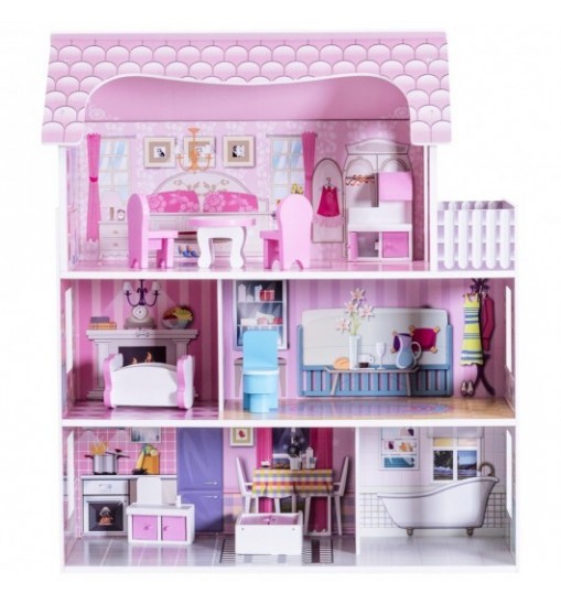 28 Inch Pink Dollhouse with Furniture