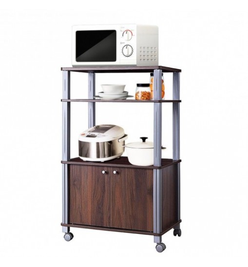 Microwave Rack Stand Rolling Storage Cart-Walnut