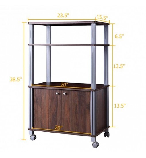 Microwave Rack Stand Rolling Storage Cart-Walnut