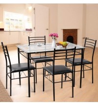 5 Pieces Dining Set with Tempered Glass Top Table and 4 Upholstered Chairs