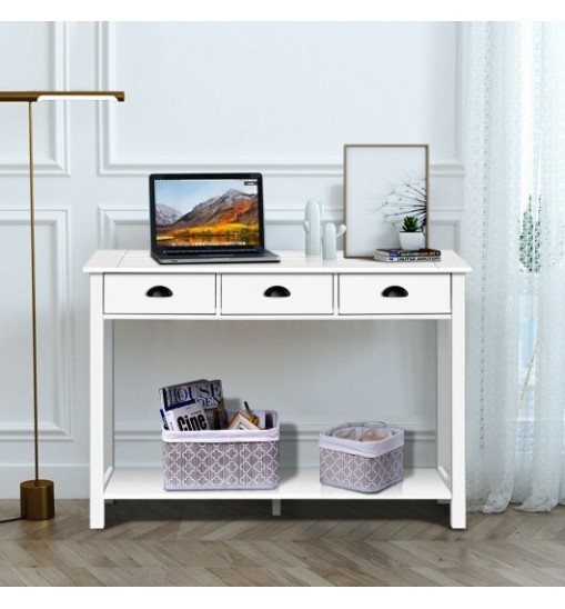 Wooden Console Table with 3 Drawers and 2-Tier Shelves