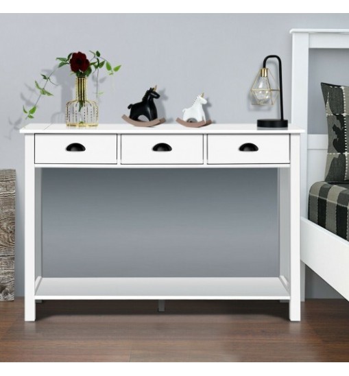 Wooden Console Table with 3 Drawers and 2-Tier Shelves