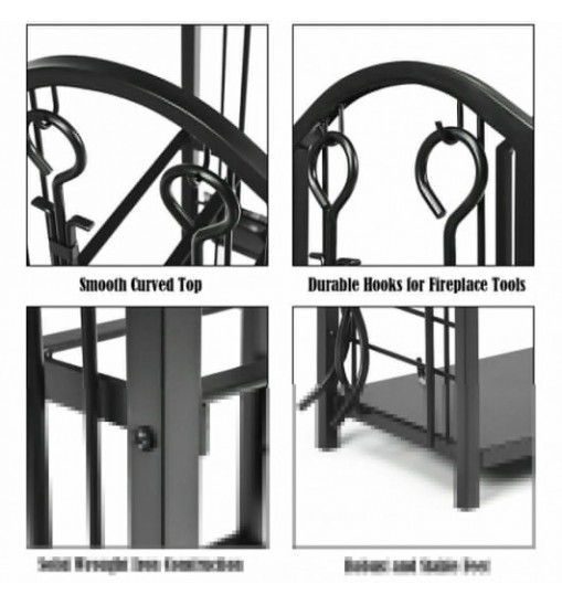 Fireplace Log Rack with 4 Tools Set Fireside Firewood Holder