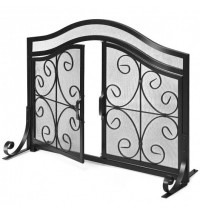 Fireplace Screen with Hinged Magnetic Two-doors Flat Guard