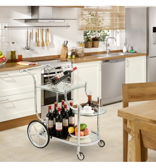 Kitchen Rolling Bar Cart with Tempered Glass Suitable for Restaurant and Hotel