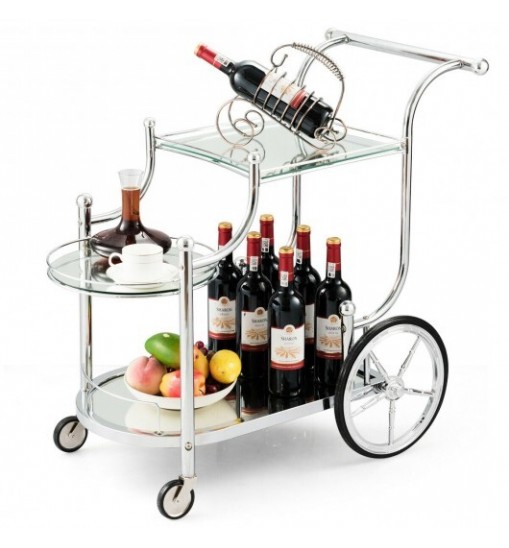 Kitchen Rolling Bar Cart with Tempered Glass Suitable for Restaurant and Hotel