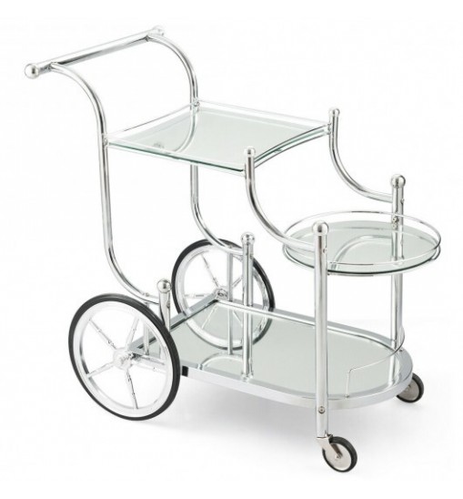 Kitchen Rolling Bar Cart with Tempered Glass Suitable for Restaurant and Hotel