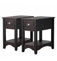 Set of 2 Contemporary Side End Table with Drawer-Walnut