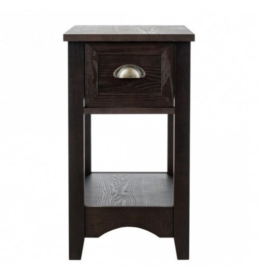 Set of 2 Contemporary Side End Table with Drawer-Walnut