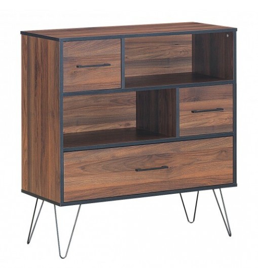 3-Tier Wood Storage Cabinet with Drawers and 4 Metal Legs