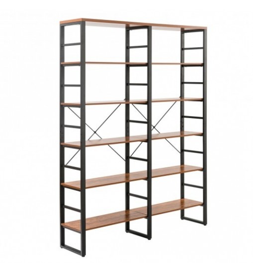 80 Inch Freestanding Industrial Double Wide 6-Shelf Bookcase