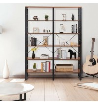 80 Inch Freestanding Industrial Double Wide 6-Shelf Bookcase