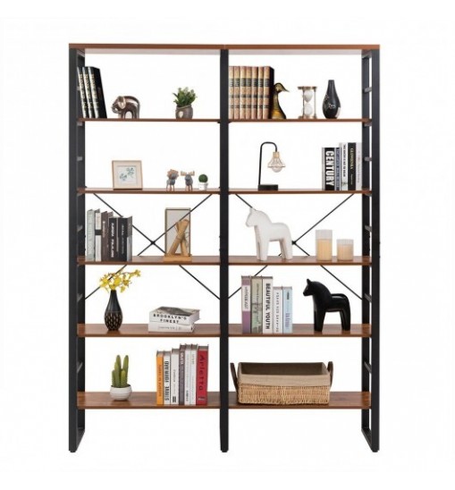 80 Inch Freestanding Industrial Double Wide 6-Shelf Bookcase