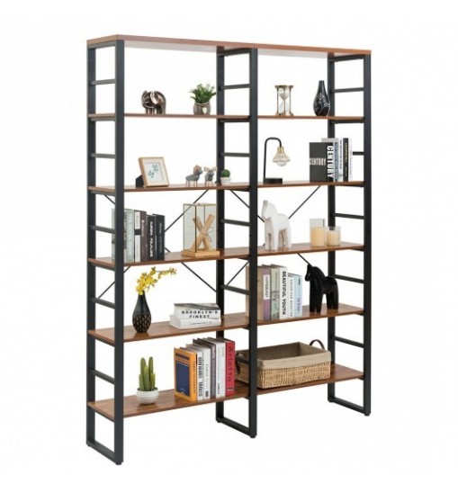 80 Inch Freestanding Industrial Double Wide 6-Shelf Bookcase