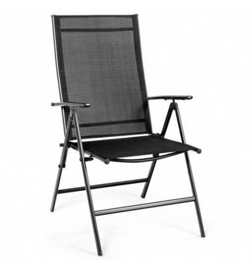 Set of 2 Adjustable Portable Patio Folding Dining Chair Recliners-Black