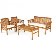 4 Pieces Outdoor Acacia Wood Sofa Furniture Set