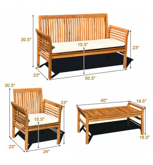 4 Pieces Outdoor Acacia Wood Sofa Furniture Set