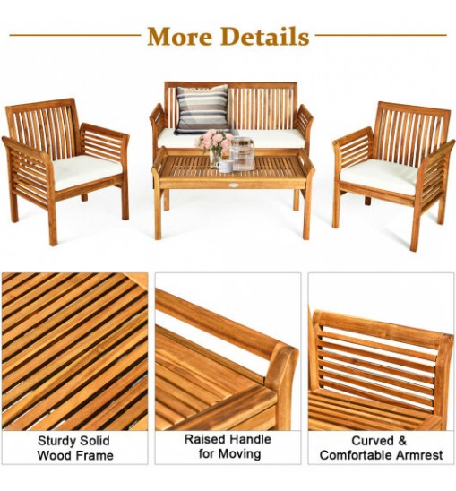 4 Pieces Outdoor Acacia Wood Sofa Furniture Set