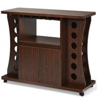 Rolling Buffet Sideboard Wooden Bar Storage Cabinet-Walnut