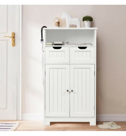 Bathroom Wooden Side Cabinet  with 2 Drawers and 2 Doors-White