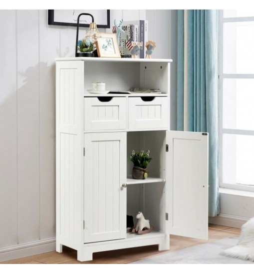 Bathroom Wooden Side Cabinet  with 2 Drawers and 2 Doors-White