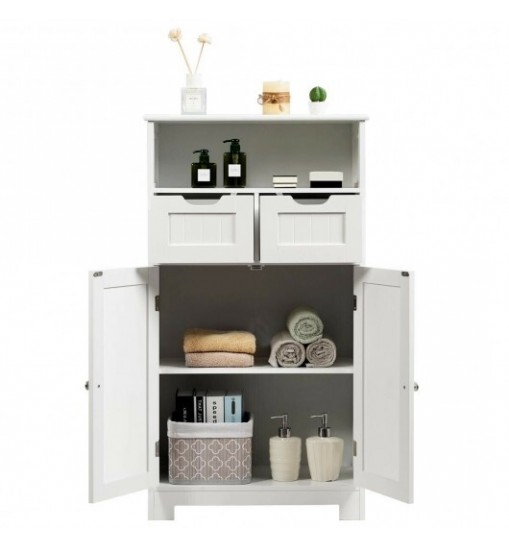 Bathroom Wooden Side Cabinet  with 2 Drawers and 2 Doors-White