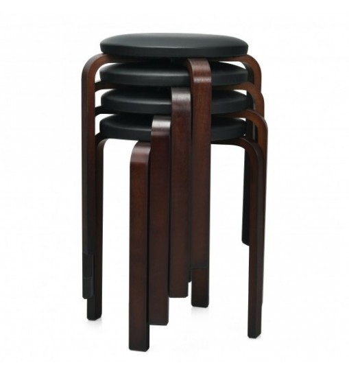 Set of 4 Bentwood Round Stool Stackable Dining Chairs with Padded Seat-Black