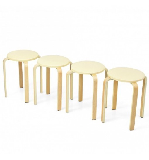 Set of 4 Bentwood Round Stool Stackable Dining Chairs with Padded Seat-Black