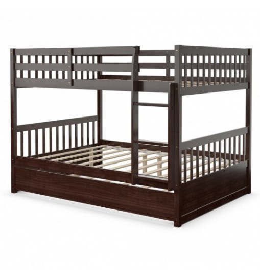 Full over Full Bunk Bed Platform Wood Bed with Ladder-White