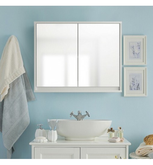 2-Door Wall-Mounted Bathroom Mirrored Medicine Cabinet