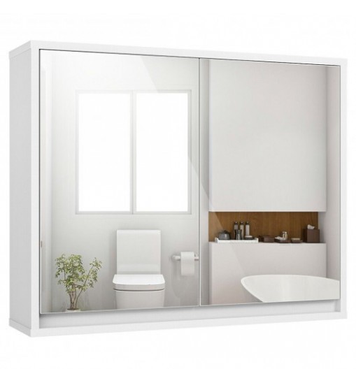 2-Door Wall-Mounted Bathroom Mirrored Medicine Cabinet