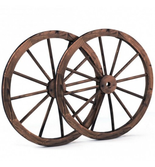 Set of 2 30-inch Decorative Vintage Wood Wagon Wheel