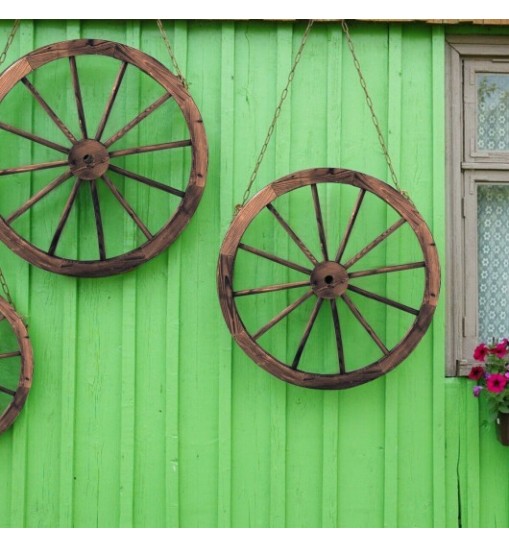 Set of 2 30-inch Decorative Vintage Wood Wagon Wheel