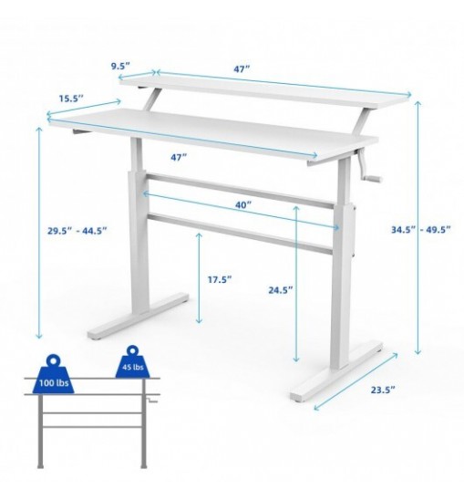 Standing Desk Crank Adjustable Sit to Stand Workstation -Brown