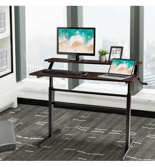 Standing Desk Crank Adjustable Sit to Stand Workstation -Brown