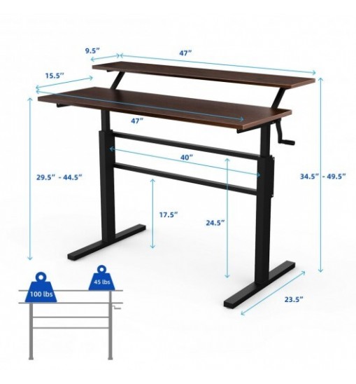 Standing Desk Crank Adjustable Sit to Stand Workstation -Brown