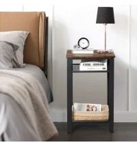 3-Tier Industrial End Table with Metal Mesh Storage Shelves